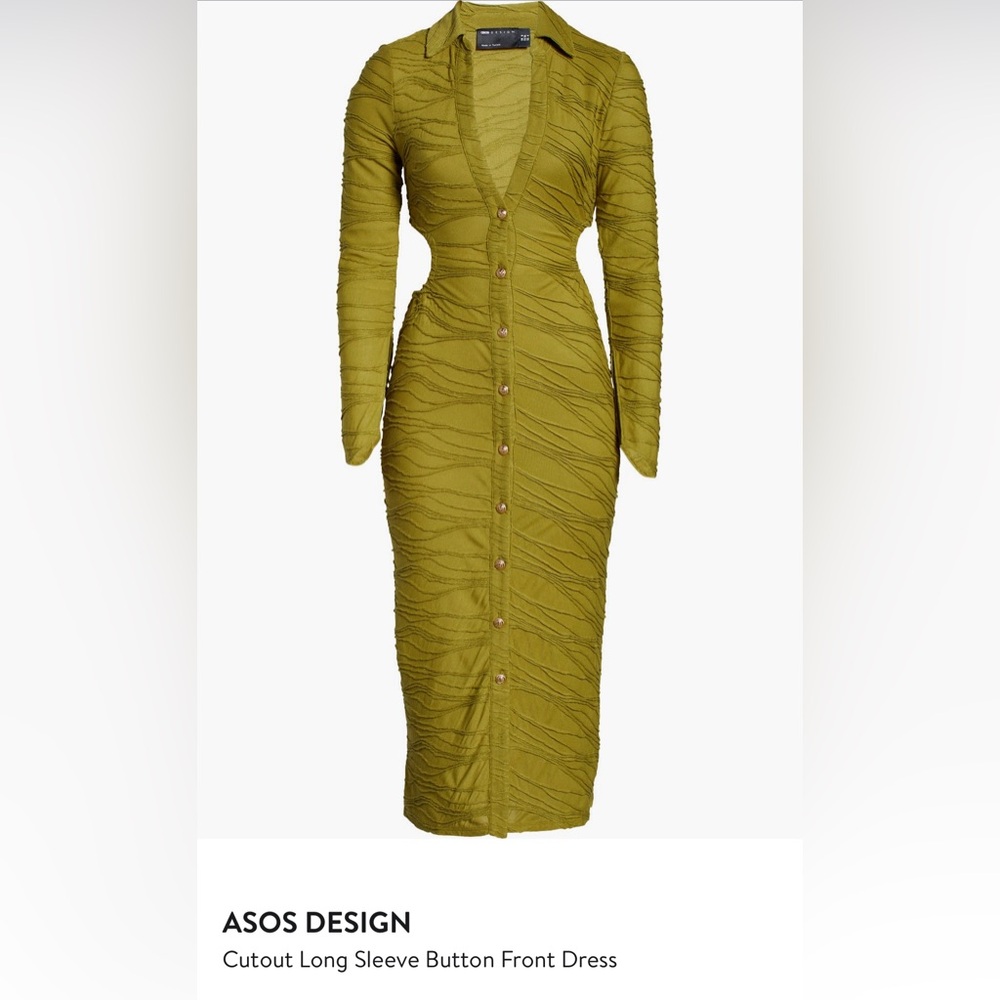 ASOS DESIGN | Cut Out Shirt Bodycon Midaxi Dress in Olive Green